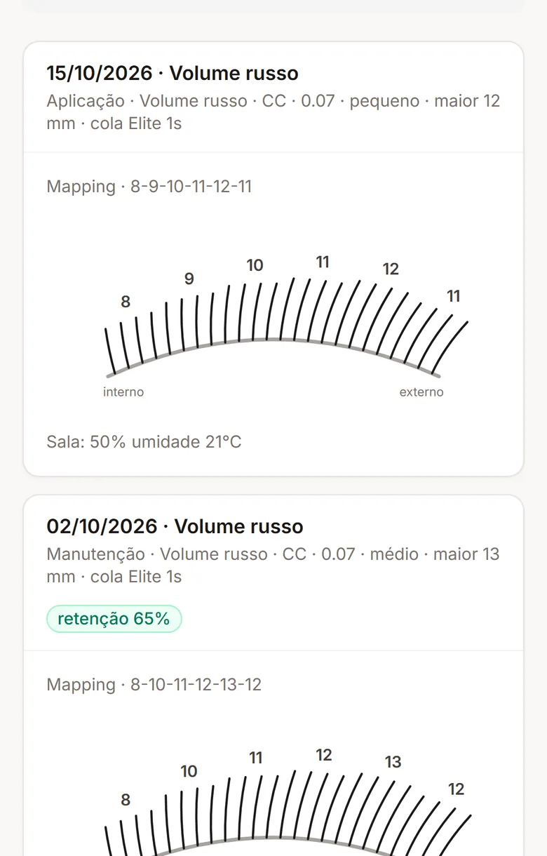 Ficha técnica com o desenho do mapping e os tamanhos por zona